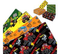 MORAINJAY 12 Hojas Papel de Regalo Monster Truck, Regalos de Cumpleaños para Niños, Envoltorios de Fiesta Vehículos Off-Road, Camiones de Carreras Decoraciones 68x50cm