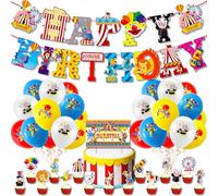 MORAINJAY 43 piezas de decoraciones de fiesta de cumpleaños de circo, paquetes de fiesta de circo con globos de circo, pancartas, adornos para tartas, para niños bajo la parte superior grande