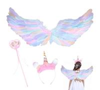 MORAINJAY Disfraz de Ángel Unicornio para Halloween,Alas de Ángel con Halo y Varita Mágica de Hada 80x35cm,Disfraz de Carnaval para Mujer y Niña, para Fiesta,Navidad y Cosplay