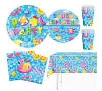 MORAINJAY Fiesta de Cumpleaños Piscina Vajilla, 51 Piezas Platos, Vasos, Servilletas, Decoraciones de Mesa Para Fiestas Temática de Playa y Verano