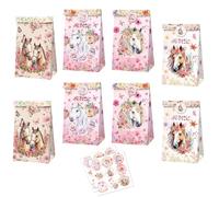 MORAINJAY RosePony - 12 bolsas de papel de regalo de caballo, bolsas de papel para regalo de fiesta temática de caballo, suministros de fiesta de cumpleaños para niños y niñas (18 calcomanías)