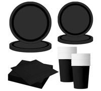 MORAINJAY Set de 68 Piezas de Vajilla de Fiesta Negro, Platos, Vasos, Servilletas, para Cumpleaños, Bodas, Baby Shower, Graduación, Aniversario, Fiestas, Suministros para 16 Invitados