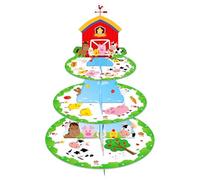 MORAINJAY Soporte para Cupcakes de 3 Niveles con Animales de Granja, Torre de Cartón para Tartas, Expositor Redondo para Postres Temática Infantil, Decoración de Mesa para Fiesta de Cumpleaños