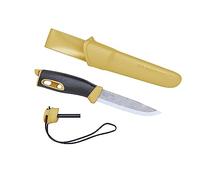 Morakniv Companion Spark - Cuchillo de hoja fija de acero inoxidable con funda y arrancador de fuego, 3.9 pulgadas, amarillo