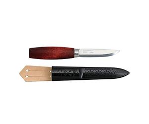 Morakniv Unisex Adult Classic 1/0 con hoja de acero al carbono de 7,6 cm, mango de madera de abedul marrón rojizo y vaina de polímero con correa de cuero 13603, multicolor, estándar