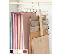 MORALVE - Juego de 2 perchas para pantalones de madera de haya europea, ahorro de espacio para jeans y bufandas, organizador de armario y portapantalones, soporte para leggings y soporte para bufanda