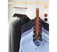 MORALVE Perchas Ahorradoras de Espacio para Armario - Paquete de 4 Organizador de Camisas de Madera de Haya Europea de 6 Niveles con Gancho Giratorio de 360° - Colgador de Ropa Plegable para