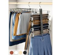 MORALVE Perchas para faldas que ahorran espacio con clips, paquete de 2, colgador europeo de 5 niveles de madera de haya para pantalones cortos, faldas y pantalones, organizador de armario y solución