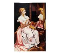 MORANA Pintura al óleo sobre lienzo 60 x 90 cm - homenaje a Vigée Le Brun, autorretrato de la pintora con paleta - Arte del siglo XVIII - Made in Italy