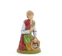 Moranduzzo Campesino con Ofrendas H 6,8 cm para Belén Escala 1:20, 10 cm - Standard 10 - Figura Irrompible, Estilo '700, Pintada a Mano, Escultor M. Landi