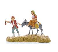 Moranduzzo Familia en Huida con Burro para Belén de 10 Cm Escala 1:20 - Figuras de Belén Indestructibles - Estilo 700', Pintura Acabada a Mano, Producto Oficial, Escultor M. Landi