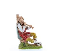 Moranduzzo Flautista Sentado para Belén de 10 Cm Escala 1:20 - Figuras de Belén Indestructibles - Estilo 700', Pintura Acabada a Mano, Producto Oficial, Escultor M. Landi