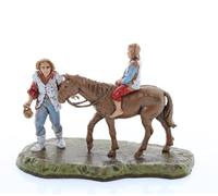 Moranduzzo Hombre con Niño a Caballo para Belén de 6 cm Escala 1:32 - Mini 6 - Figura Irrompible, Estilo '700, Pintada a Mano, Escultor M. Landi