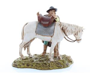 Moranduzzo Hombre y Caballo para Belén de 10 Cm Escala 1:20 - Figuras de Belén Indestructibles - Estilo 700', Pintura Acabada a Mano, Producto Oficial, Escultor M. Landi