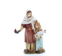 Moranduzzo Mujer con Niña y Gallina h 9 cm para Belén de 10 Cm Escala 1:20 - Standard 10 - Figura Irrompible, Estilo Árabe, Pintada a Mano, Escultor M. Landi, Made in Italy