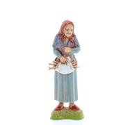 Moranduzzo Mujer Mayor con Leña para Belén de 10 cm Escala 1:20 - Altura 8,7 cm - Figura en Resina PVC, Irrompible, Estilo ‘700, Pintada a Mano, Escultor M. Landi