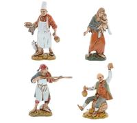 Moranduzzo Set 4 Pastores Napolitanos Altura Media 9 cm para Belén de 10 cm - Standard 10 - Escala 1:20 - Figuras Irrompibles, Estilo '700, Pintadas a Mano, Escultor M. Landi