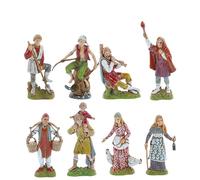 Moranduzzo Set 8 Pastores H 9 cm para Belén de 10 cm - Standard 10 - Escala 1:20 - Figuras Irrompibles, Estilo '700, Pintadas a Mano, Escultor M. Landi