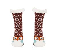 Morbuy 1 Pares Calcetines Termicos para Mujer y Hombre, Calcetines Extra Cálido Cómodos Térmicos Antideslizantes Invierno para el Hogar (Búho marrón,Talla única)