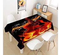 Morbuy 3D Guitarra Manteles de Mesa Impermeable Antimanchas Rectangular Lavable Manteles de Poliéster para Cocina Comedor Decoración del Hogar (Flame Guitarra,90x90cm)
