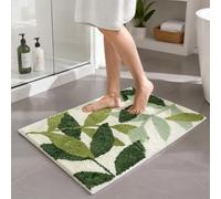Morbuy Alfombra de baño Absorbente Antideslizante de Pelo Largo de Microfibra Extra Suave, Alfombra de baño Lavable a máquina para baño, Ducha y baño, Dormitorio, 50 x 80 cm, Hoja Verde