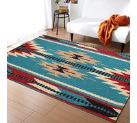 Morbuy Alfombras Grandes para Salon Habitacion, Alfombra de Área del Piso, Moderno Antideslizantes Mats de Puerta, Alfombras de Decoración con Estilo Étnico Exótico (Geometría Azul,100x120cm)