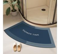 Morbuy Alfombrilla de Ducha Curva de Diatomita, Alfombra de Baño Antideslizante de Secado Rápido, Súper Absorbente de Piedra para Plato de Ducha de Esquina (Azul Oscuro,40x75cm)