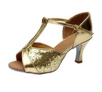 Morbuy Brillante Estilo Zapatos de Baile Latino Mujer, Cómodos Elegante Zapatos Baile Latino Mujer con 7 cm, Tacones Salsa y Bachata Tango Calzado, para Práctica de Rendimiento (Oro,40)