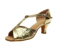 Morbuy Brillante Estilo Zapatos de Baile Latino Mujer con 5 cm, Cómodos Elegante Zapatos Baile Latino Mujer, Tacones Salsa y Bachata Tango Calzado, para Práctica de Rendimiento (Oro,35)