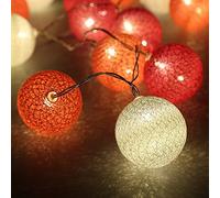 Morbuy Cadena de Luces para Algodón Bola, Decoración LED Blanco Cálido Guirnalda Luminosa Pilas 6cm Bola Hada Noche 20 Luz para Las Fiestas Jardines Casas Bodas (3.3M / 20 Luces, Rosa Roja Encanto)