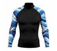 Morbuy Camiseta Natación Hombre Manga Larga (Olas Blancas,XXL)
