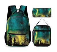 Morbuy Conjunto de Mochila Escolar Niña, Patrón Cielo Estrellado 3D Mochilas Escolares 3 en 1 para Niño, Bolsa Escuela Infantil + Bolsa Almuerzo + Estuche Lápices (Bosque)