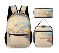Morbuy Conjunto de Mochila Escolar Niña, Patrón Estrella de Mar 3D Mochilas Escolares 3 en 1 para Niño, Bolsa Escuela Infantil + Bolsa Almuerzo + Estuche Lápices (Estrella de Mar)