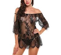 Morbuy Conjunto de Sujetador Sexy para Mujer Lencería Erotica Sexy Conjuntos de Lencería Conjunto De Sujetador Y Tanga con Encaje Tentación Pasión Babydoll Atractivas (L,Negro)