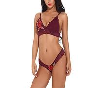 Morbuy Conjunto de Sujetador Sexy para Mujer Lencería Erotica Sexy Conjuntos de Lencería Conjunto De Sujetador Y Tanga con Encaje Tentación Pasión Babydoll Atractivas (M,Chalet)