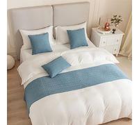 Morbuy Corredor de Cama y Cojines Juego, Camino de Cama con Cojines Verano Bufanda de Cama Protector Colcha Decoration Cola de Cama Toalla (45x180+45x45cm,Azul Oscuro)