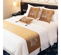 Morbuy Corredor de Cama y Cojines Juego, Camino de Cama con Cojines Verano Bufanda de Cama Protector Colcha Decoration Cola de Cama Toalla para Hotel (Dorado,45x240cm para Cama 2m)