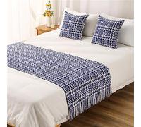 Morbuy Corredor de Cama y Cojines Juego, Camino de Cama con Cojines Verano Bufanda de Cama Protector Colcha Decoration Cola de Cama Toalla para Hotel (70x240+45x45cm,Azul Oscuro)