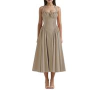 Morbuy Corsé Vestidos de Fiesta Mujer Elegantes, Midi Halter con Falda Acampanada Boda Sin Mangas Largo Medio Mujer, Ideal para Cena, Una Club, Empresa, Tallas S-XL (Caqui Sólido,M)