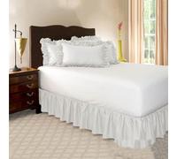 Morbuy Falda de Cama Elástico con Volante, Faldones de Cama Caída con Volantes Falda de Cama Prueba de Polvo Estilo Envolvente 30cm Drop Longitud (Blanco,180x200+30cm)