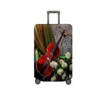 Morbuy Funda Maleta Grande Mediana, Estampado de Violín Protectoras para Funda Maleta Cabina Antipolvo, Funda para Maletas de Viaje Elástica (Rosa Blanca,M (22-25 Inch Luggage))