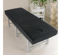 Morbuy Funda para Camillas de Masaje con Agujero, Sábana Bajera Acolchada Terciopelo Suave Lavable con Bordes Elásticos para Camilla de Masaje, Salón de Belleza, Spa, Hotel (Negro,70x190cm)