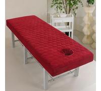 Morbuy Funda para Camillas de Masaje con Agujero, Sábana Bajera Acolchada Terciopelo Suave Lavable con Bordes Elásticos para Camilla de Masaje, Salón de Belleza, Spa, Hotel (Rojo,70x185cm)