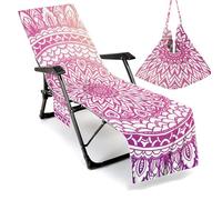 Morbuy Fundas Tumbona con Bolsillo, Mandala Impresión Toalla de Playa de Secado Rápido para Silla de Playa/Colchoneta Tumbona Jardin, Funda Protectora para Cojin (Morado,1)