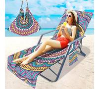 Morbuy Fundas Tumbona con Bolsillo, Mandala Vintage Impresión Toalla de Playa de Secado Rápido para Silla de Playa/Colchoneta Tumbona Jardin, Funda Protectora para Cojin (Morado,1)