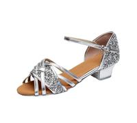 Morbuy Interior Zapatos de Baile Latino para Niña, Verano Cómodos Elegante Zapatos de Baile Latino Niña, Salsa y Bachata Tango Calzado Infantil, para Práctica de Rendimiento (Plata,30)