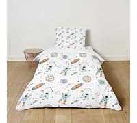 Morbuy Juego de Ropa de Cama para Niños Bebé, Set de Fundas Infantiles para Edredón con Motivo de Universo, Microfibra Funda Nórdica y Funda de Almohada (Cohete Blanco,120x150cm)