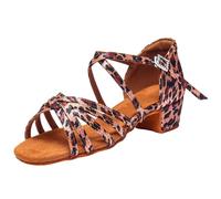 Morbuy Leopardo Zapatos de Baile Latino para Niña, Cómodos Elegante Zapatos de Baile Latino Niña, Salsa y Bachata Tango Calzado Infantil con Tacón Bajo, para Práctica de Rendimiento (Oscuro,25)