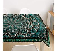 Morbuy Mandala Manteles de Mesa Impermeable Antimanchas Rectangular Lavable Manteles de Poliéster Impresión para Cocina Comedor Decoración del Hogar (Verde,60x60cm)