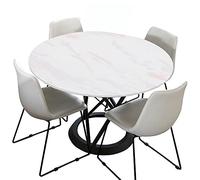 Morbuy Mantel Antimanchas Mantel Redondo, Mármol Manteles de Mesa, Poliéster Ajustable Manteles con Bordes Elásticos, para Cocina Fiesta Jardín (Diámetro 180cm,Blanco Rosa)